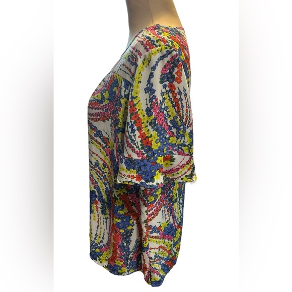 Talbots Ruffle Sleeve Swirling Floral Blouse Colorful Lightweight Women’s Sz XLP - Picture 4 of 8